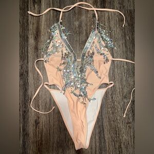 Pretty Little Thing One Piece Sequin Tassel Swim/Bodysuit